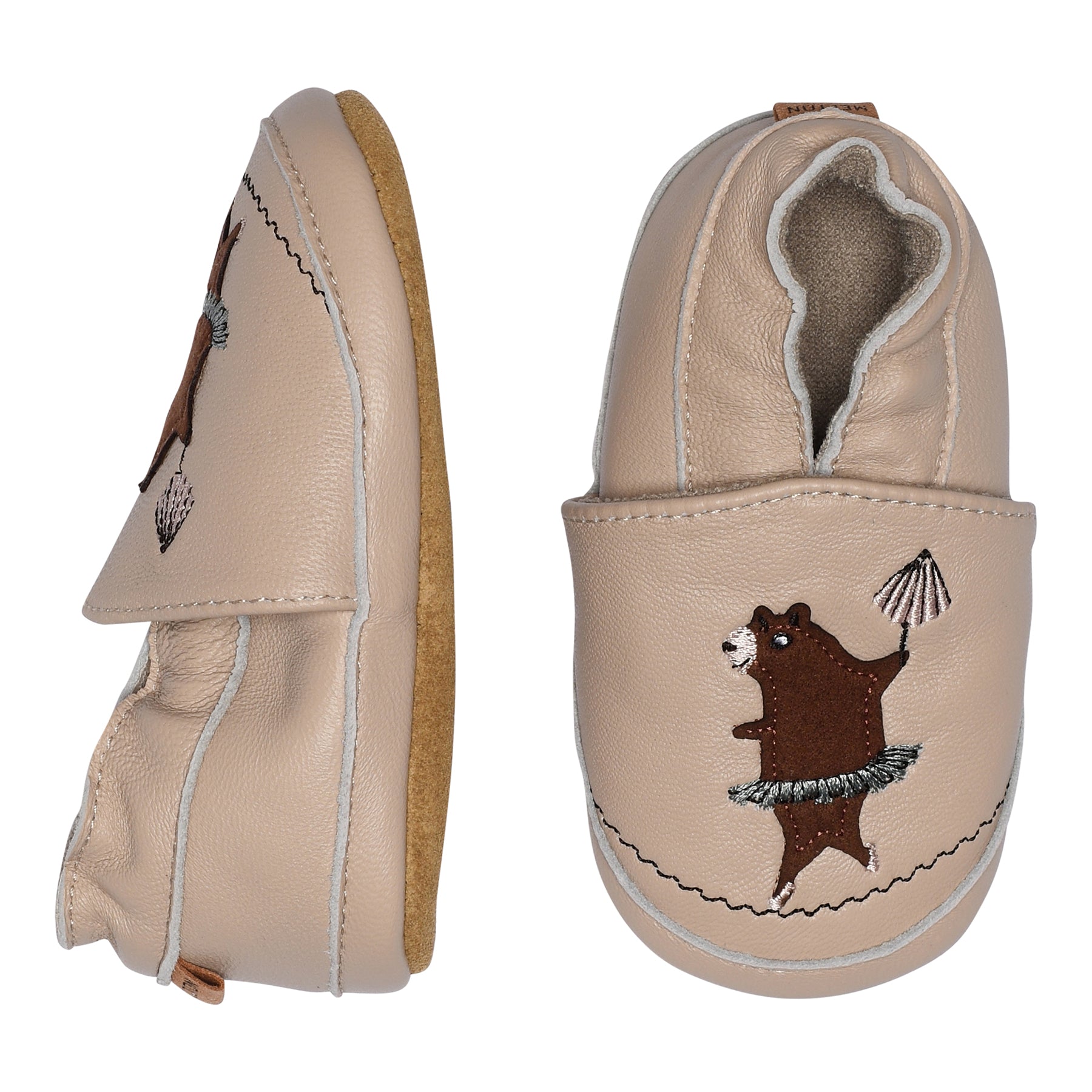 Dancing bear leather slippers