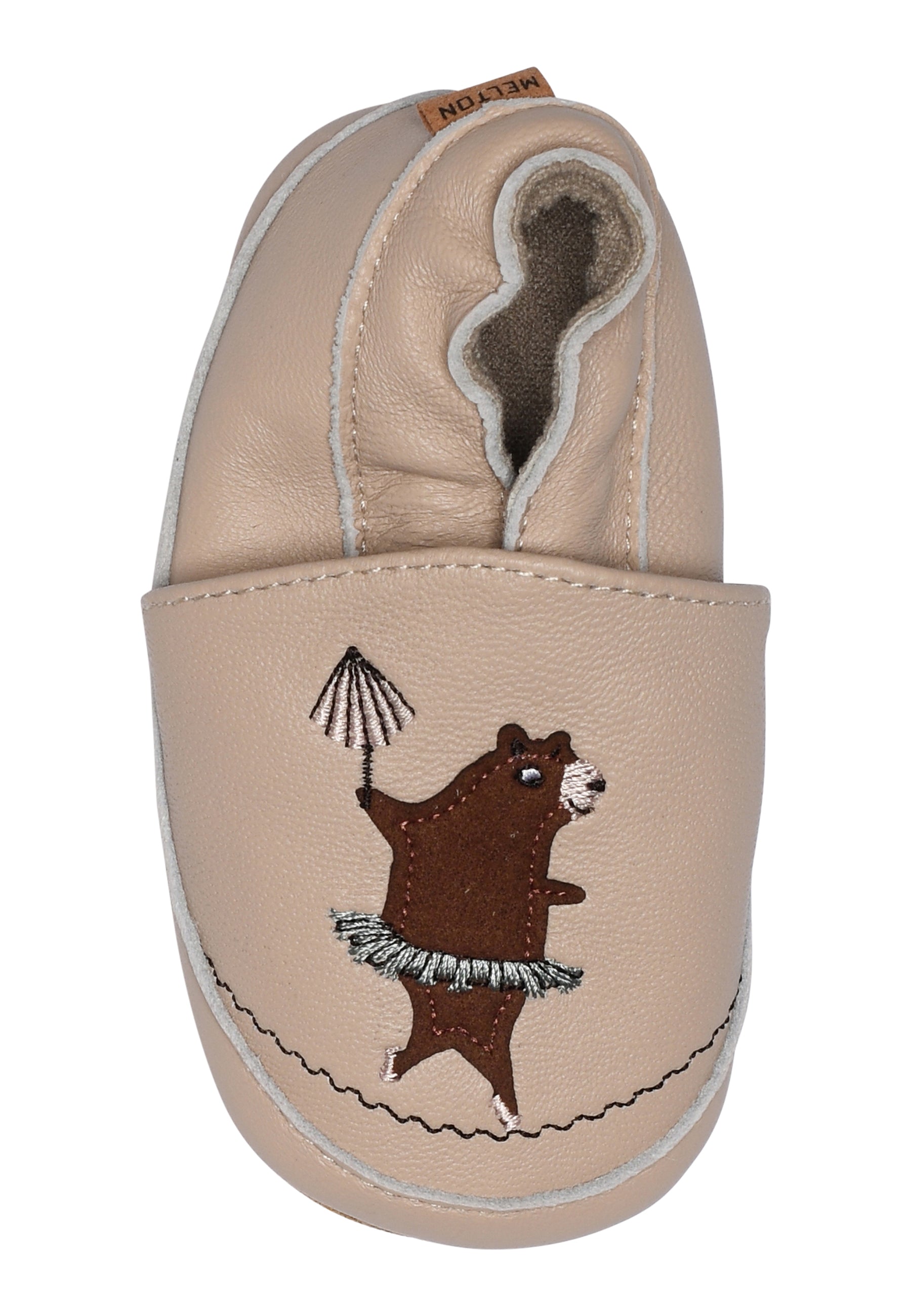 Dancing bear leather slippers